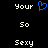 A static contact sheet showing two identical frames of a pixelated text-based icon with blue heart symbol and white text on black background.