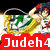 Pixelated image with four distinct sections: top-left anime character, top-right text 'is really', bottom-left text 'AWESOME everyone!', and a central red banner reading 'Judeh4'.