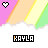 Pixel art icon with pink, orange, yellow, and green diagonal stripes above a white cloud-like base; text "KAYLA" in black box below.