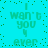 Cyan background with green pixelated text repeating 'I wan't you ever' in a pattern, scattered dark green dots across the surface
