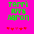 Green pixelated text on bright pink background with red star-like symbols below, showing slight animation in the lower-left symbol.