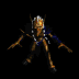 Animated character with golden-brown body and blue accents in multiple poses against black background.