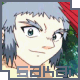 Pixelated character with light blue hair and green eyes, wearing a red headband, displayed in a of showing subtle facial expression changes