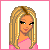 Pixel art contact sheet showing a blonde cartoon character in pink clothing with text fragments "Blondes Have," "All The," and "FUN" across six frames.