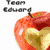 A four- of pixelated images: top-left shows a red apple with heart-shaped core and 'Team Edward' text; top-right features three men in white shirts and ties; bottom-left displays handwritten-style text over abstract shapes; bottom-right presents a group photo with 'Twilight' text