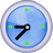 Three circular blue clocks with silver borders and green square markers, showing different times with black hour and minute hands.