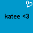 Blue background with white pixelated heart icon above two identical black text strings reading 'katee <3' in lowercase.
