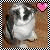 Pixelated rabbit with gray and white fur sits on brown background, pink heart symbol in top-right corner.
