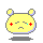 Pixelated yellow character with rounded ears, red cross eyes, downturned mouth, and blue tear drops in four sequential animation frames.