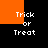 Four identical pixelated 'Trick or Treat' text blocks arranged in a on black background with orange corner and center rectangles