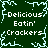 Dark green background with light blue pixelated border; white text reads "Delicious Eatin' Crackers" in four identical quadrants.