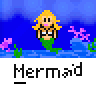 Pixel art mermaid character with blonde hair and green tail in underwater scene, displayed across multiple frames of an animated contact sheet.