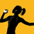 Four silhouetted figures in dynamic poses against solid color backgrounds, each holding a white object with earbuds.