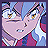 Pixelated character with blue hair and yellow eyes in a of showing subtle facial expression changes
