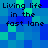 Pixelated text "Living life in the fast lane" repeated across a blue-green background with no visible animation changes