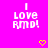 A bright pink background displays repeated white pixelated text "I LOVE RMD!" with yellow pixelated hearts scattered across the image.