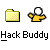 Animated AIM buddy icon featuring a yellow stick figure and folder with pink dots, cycling through multiple states including open/closed folders and arm positions.