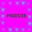 A static image with a bright pink background featuring four instances of the text 'MADDIE' in green pixelated font, arranged in a with blue square patterns scattered across the background