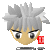 Pixelated character with spiky gray hair and tan skin displays multiple expressions, hand gestures, and red 'XX' symbols against a solid light gray background.