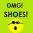 Animated contact sheet showing two identical frames of a yellow cartoon face with sunglasses and open mouth, above text reading "OMG! SHOES!" on bright green background.