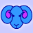 Pixelated blue elephant head with pink inner ears and a small trunk, set against light purple background.