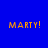 Four quadrants display 'MARTY!' text in orange pixelated font on blue and cyan backgrounds with no visible animation changes.