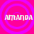 Four identical display the name "AMANDA" in white pixelated text over a bright pink background with purple concentric circles
