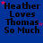 Blue background with black text reading "Heather Loves Thomas So Much" and scattered pink stars, arranged in a of repeated identical