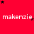 Red background with repeated white text 'makenzie' and scattered black and red stars, partially cropped on the right side.