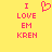 Yellow background with pink pixelated text reading "I LOVE EM KREN" and a pixelated heart symbol above the text.