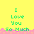 Yellow background with green text reading "I Love You So Much" repeated in two , pink wavy line separating the