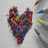 Four heart-shaped icons with distinct color schemes and textures displayed in a