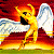 A pixelated animated contact sheet showing a yellow winged figure against a fiery background on the left and green text reading "Original Icons .com" on the right.