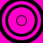 Four black concentric circles on a bright pink background, arranged in a with no visible animation changes
