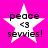 Four identical pixelated white stars on a bright pink background, each containing black text reading "peace <3 sevvies!" with no visible animation changes.