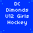 Blue background with light blue dots, displaying repeated text "DC Dimonds U12 Girls Hockey" in white pixelated font across multiple