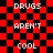 Red and black checkered background with white pixelated text reading DRUGS AREN'T COOL repeated in two vertical