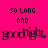A bright pink background displays pixelated text reading 'so long and goodnight' in three variations, with one version partially obscured by a gray rectangle.