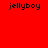 Four pixelated text blocks reading 'jellyboy' arranged in a on solid red, pink, white, and light pink backgrounds