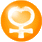 Six orange circular icons with white symbols; some show female gender symbols with heart outlines, others display wine glass shapes, and one has a vertical line.