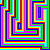 Two side-by-side abstract maze-like patterns with nested colorful borders in bright neon hues and dark outlines.