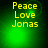 Green background with yellow text reading Peace Love Jonas, featuring animated light effects that shift position across frames.