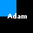 Four instances of the name 'Adam' in white pixelated text on a black background with blue rectangular sections, arranged in a pattern