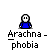 Pixelated figure in blue shirt with white face and black eyes, repeated across with text "Arachnophobia" beneath each; some frames show altered facial expressions or partial body changes