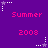 Purple background with repeated pink text 'Summer' and '2008' and alternating white and purple star icons with dotted trails.