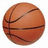 Brown basketball with dark brown seams on a white background, rendered in pixelated style.