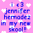 Pixelated text on pink background with white hearts, reading "i <3 jennifer hermdez in my new skool!!" repeated twice.