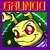 A 2x2 contact sheet of three animated frames showing a yellow cartoon character with red eyes and green hair, each labeled "GRUNDO" in orange text above the character against a purple background.