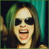A person with long brown hair and dark sunglasses appears in a of six , mouth open wide in an exaggerated expression against a teal curtain background