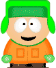 Pixelated cartoon character in orange jacket and green hat with earflaps, showing two distinct eye expressions across frames.